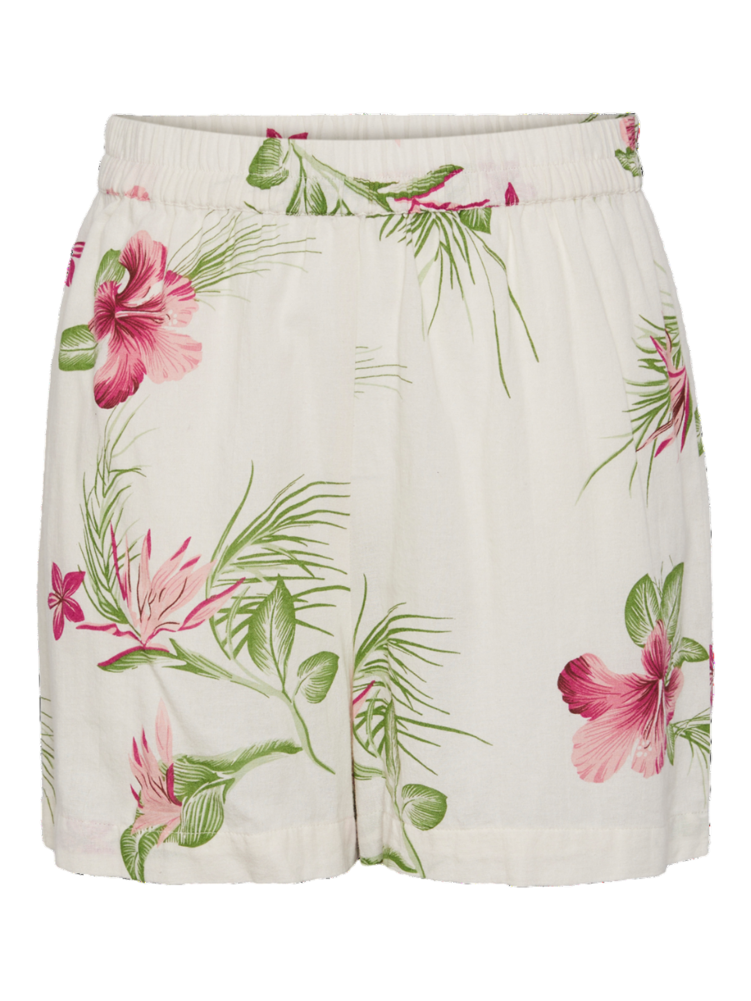 Pieces shorts in tessuto con fantasia florelae beige 17147743 EGGNOG-PARADISE BIG PIECES 