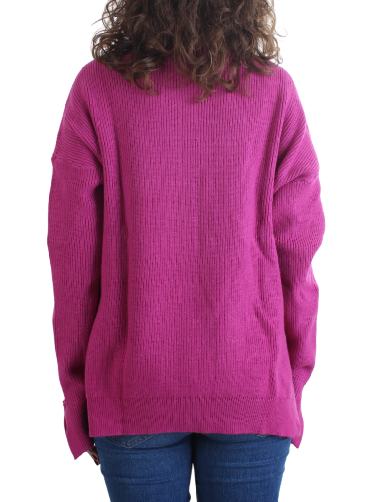 White Wise maglia collo cretere a costine fucsia WW19112 FUCSIA WHITE WISE 