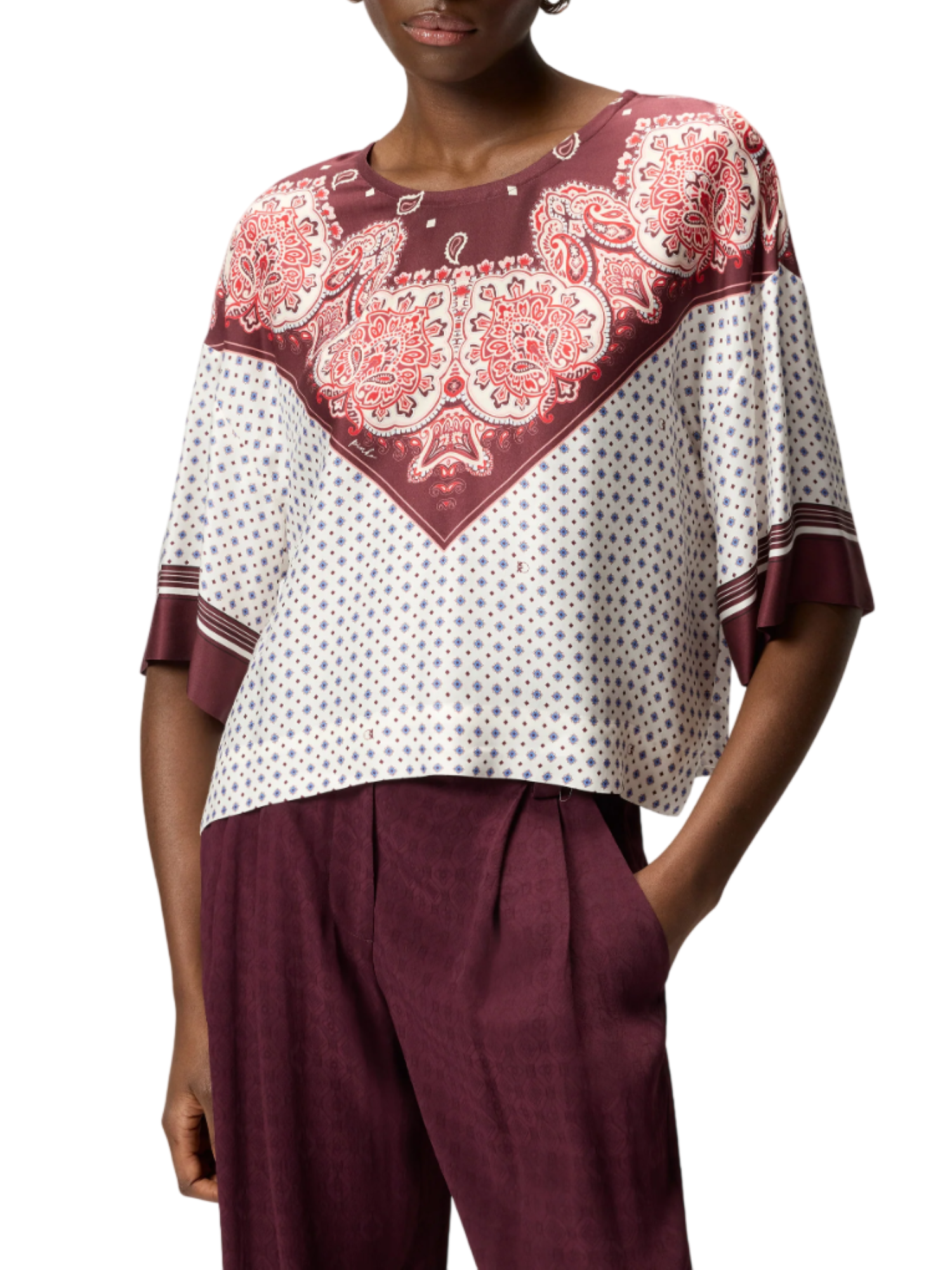 Pinko blusa Betsy in viscosa stampa multicolor bianco borgogna 106198-A31K YR1 PINKO 