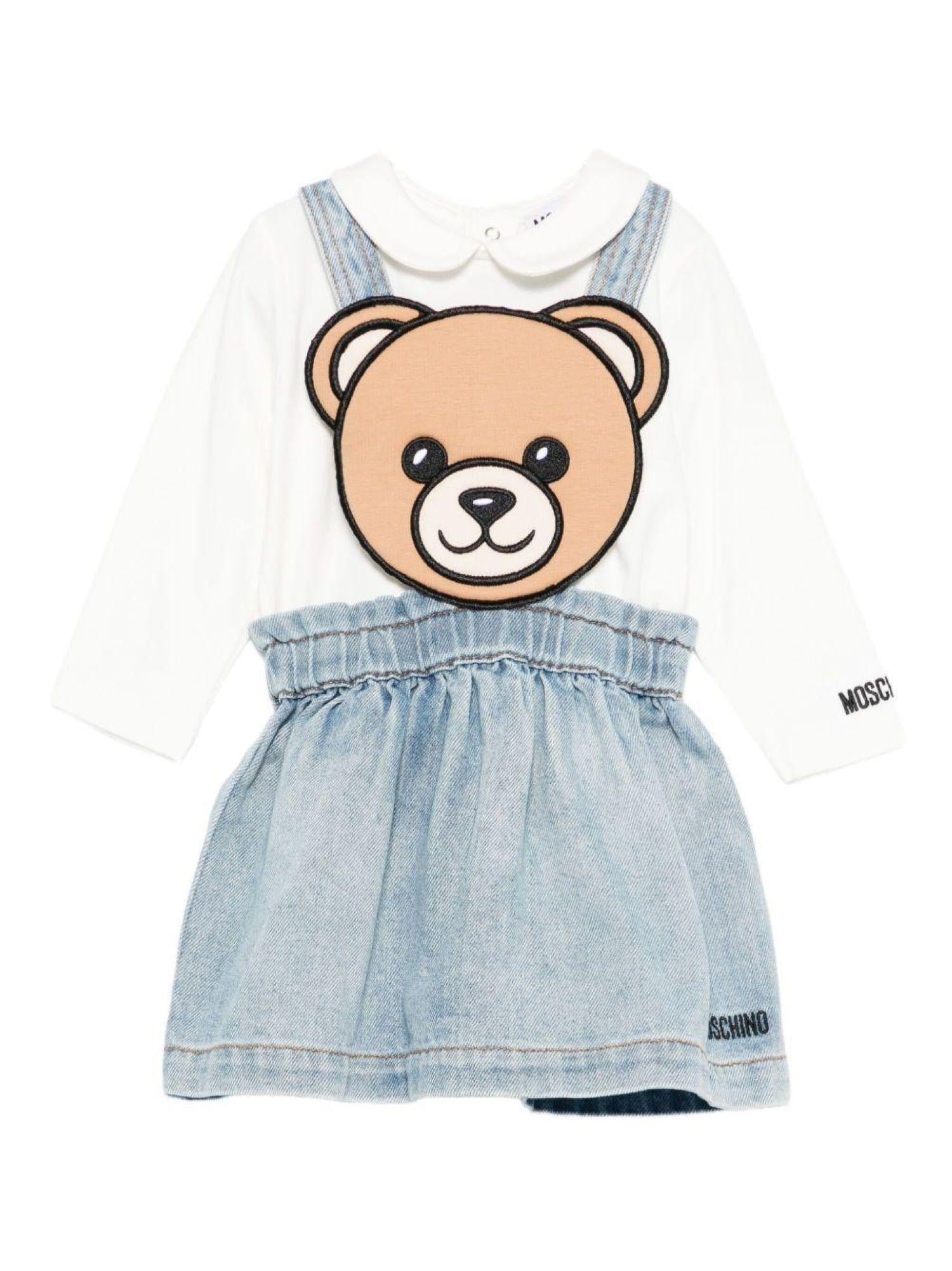 Moschino completo neonata salopette e T-shirt panna blu MDK039-L0E36 40059 MOSCHINO 