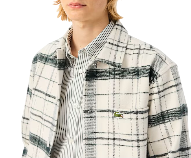 Lacoste camicia uomo in fantasia check panna verde CH5099 6CG LACOSTE 