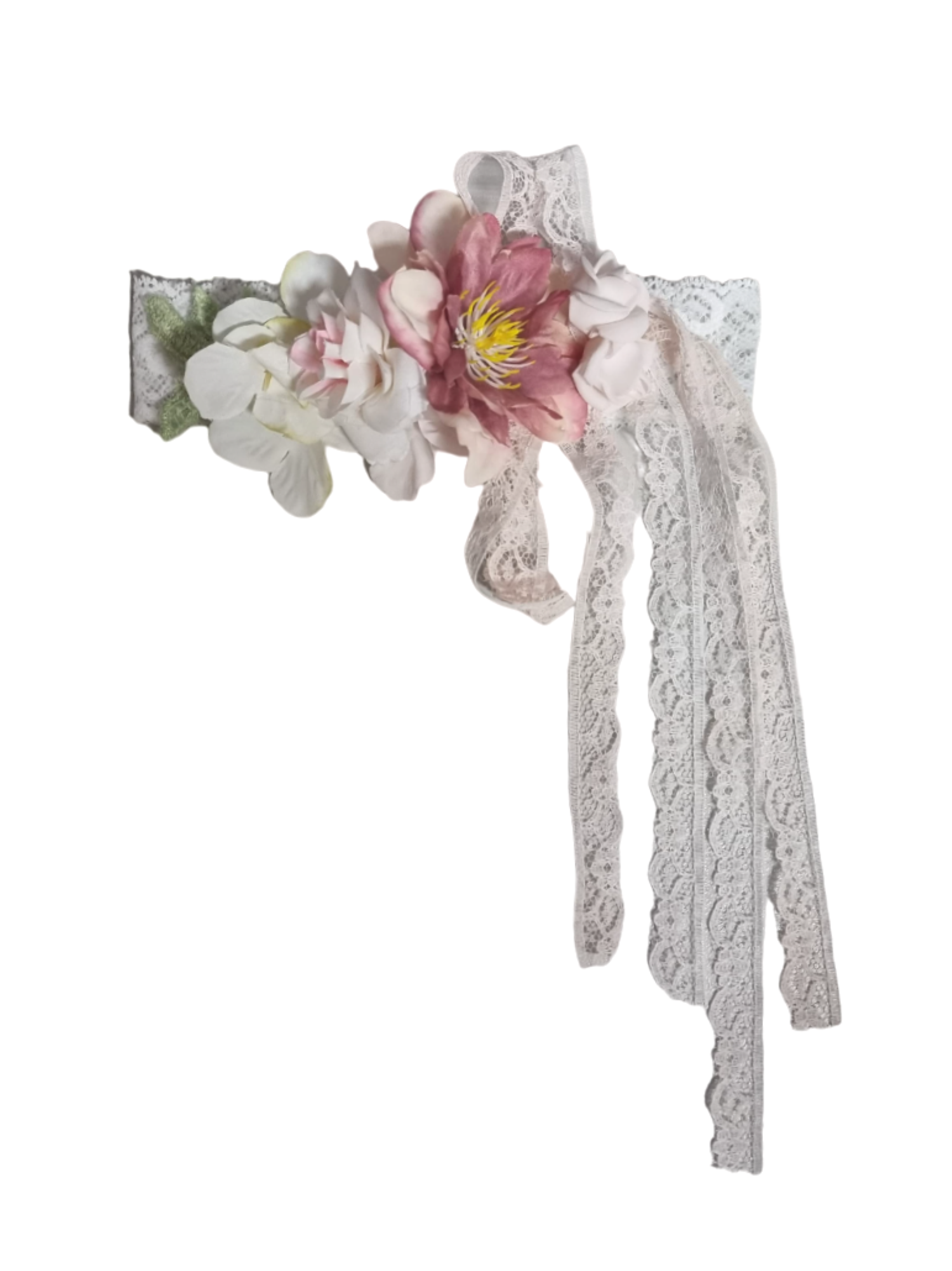 Mimilù fascia capelli neonata con fiori e merletto bianco 367ACC UNI MImilù 