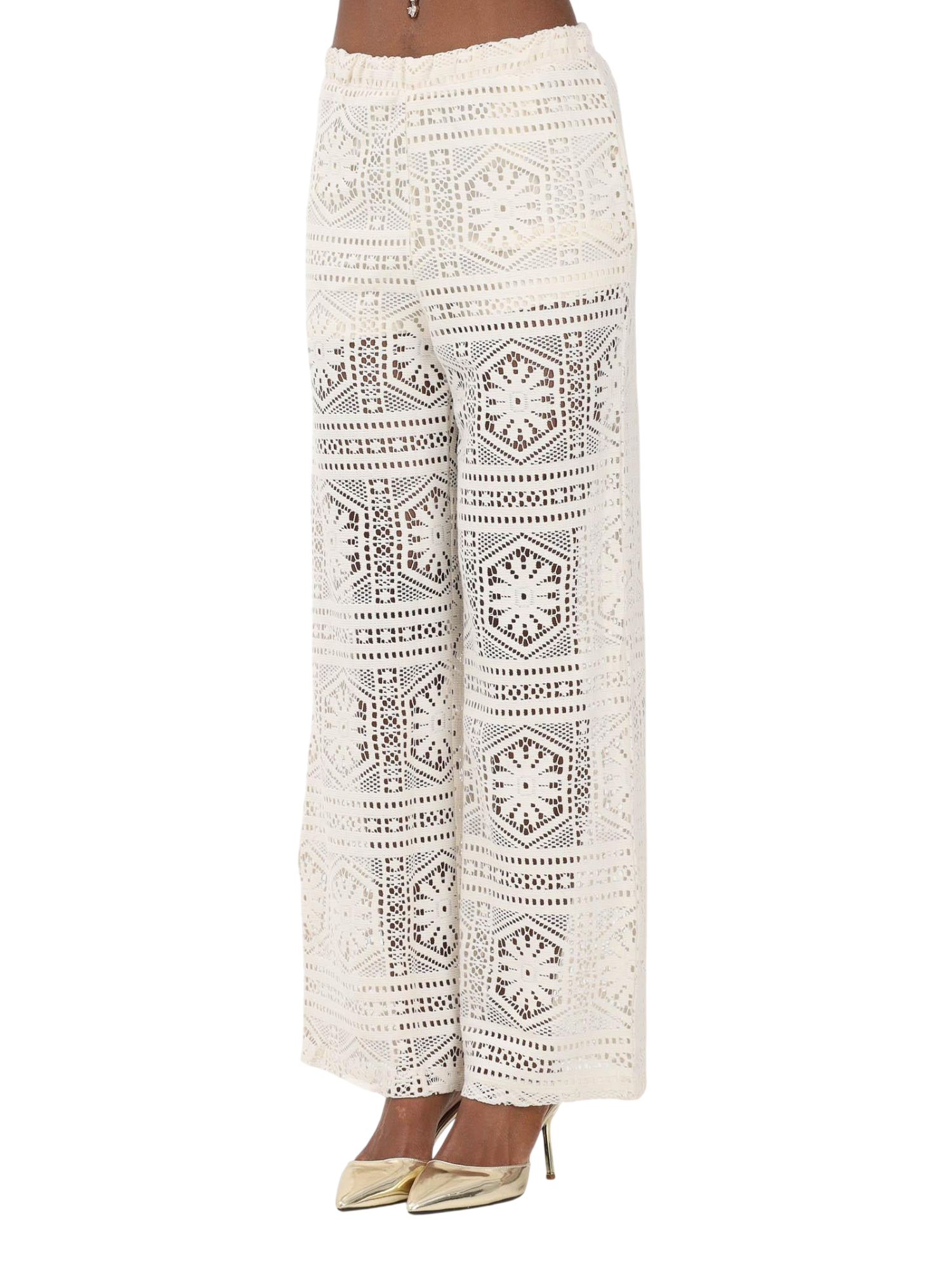 Only pantaloni crochet donna gamba larga panna 15372107 BIRCH ONLY 