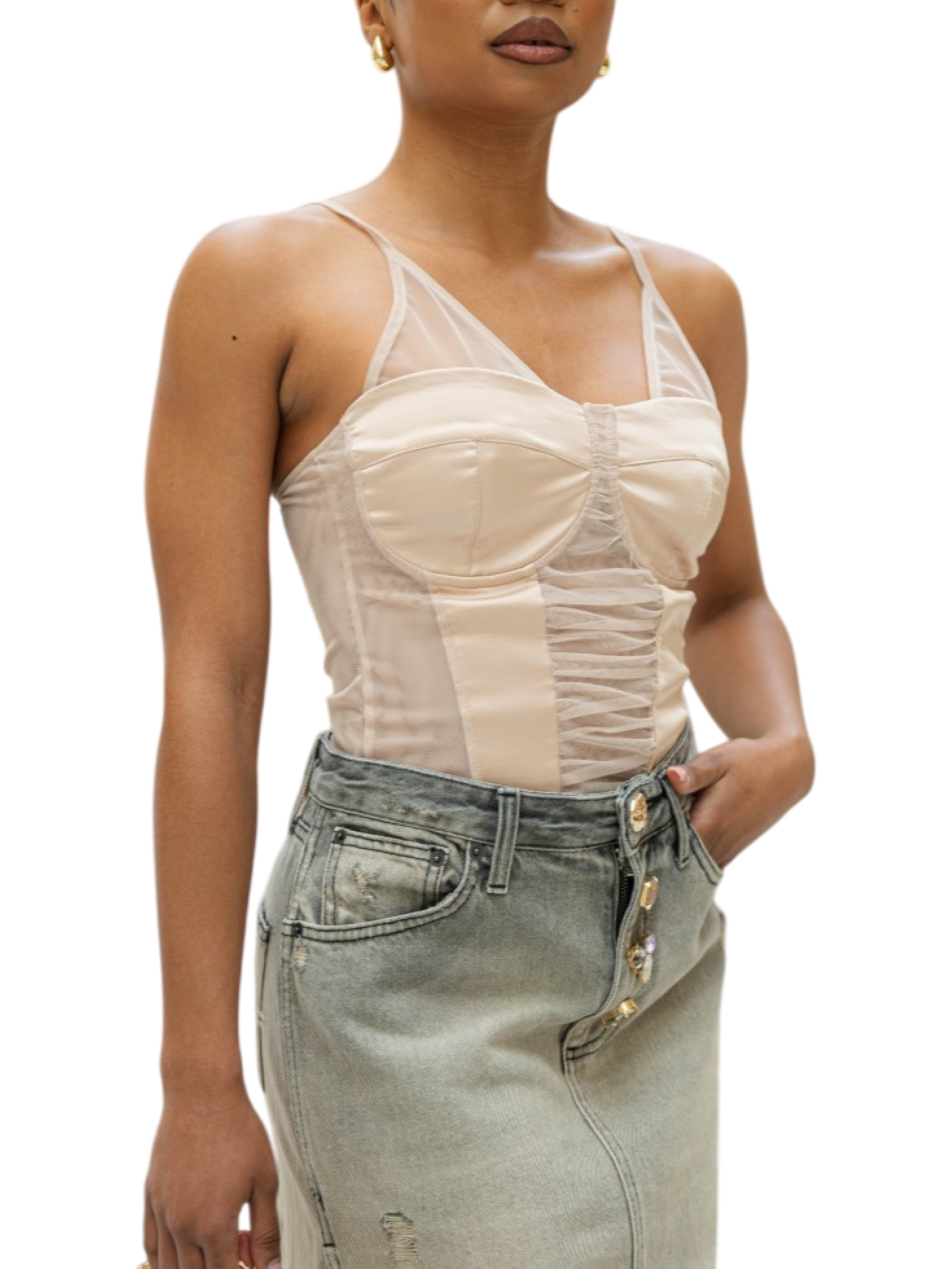 Vicolo top bustier in raso e tulle colore nude TD1324 NUDE VICOLO 
