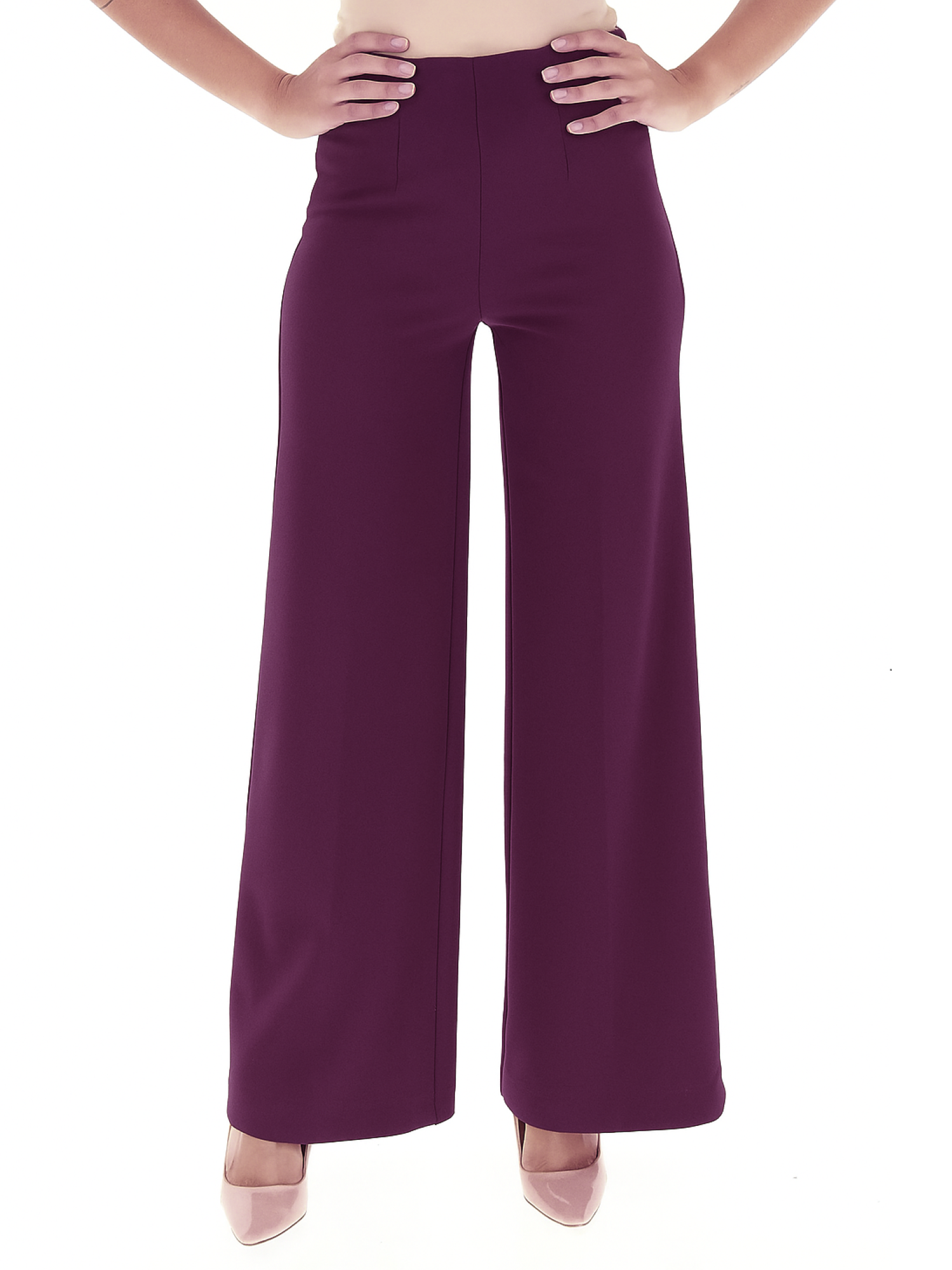 Vicolo pantaloni palazzo in crepe color prugna TF0356 PRUGNA VICOLO 