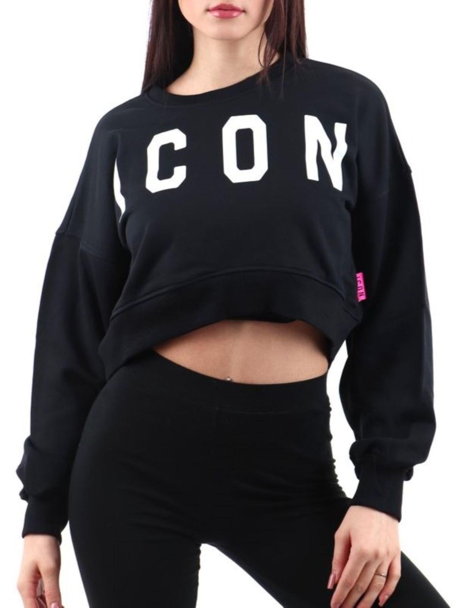 Icon felpa crop con maxi logo nero