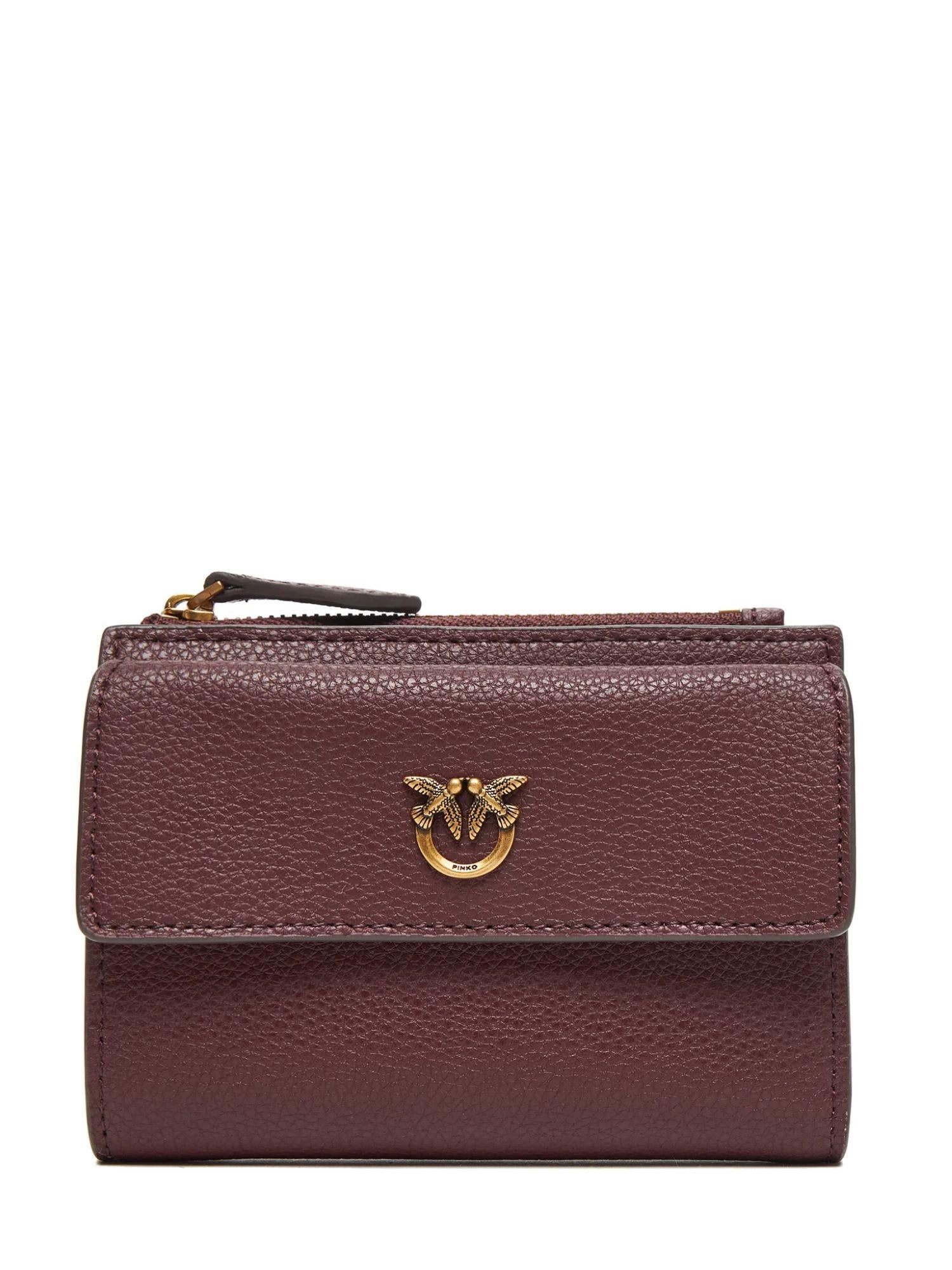 Pinko portafogli Compact Wallet in pelle martellata marrone 103612-A29Q L86Q PINKO 