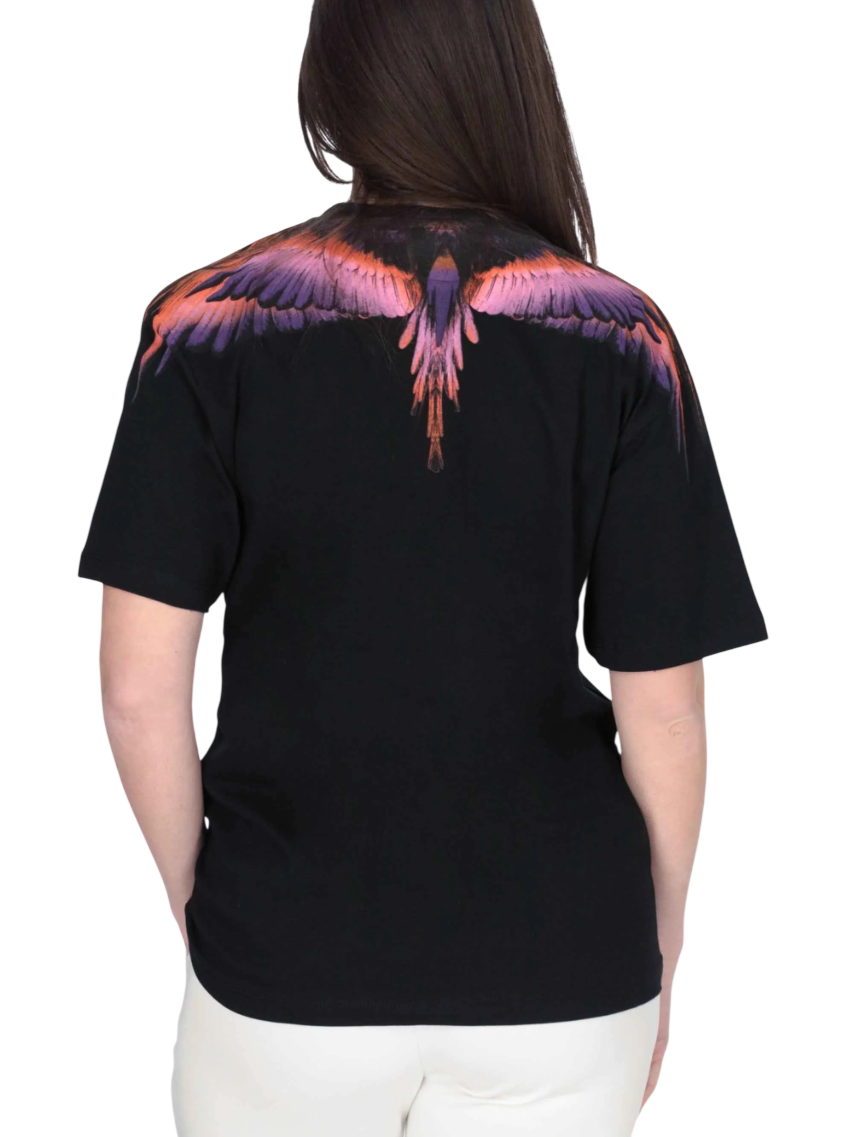 County of Milan T-shirt donna manica corta con stampa iconica nero CM30102 NERO-WINGS VIOLA-ARANCIO COUNTY OF MILAN 