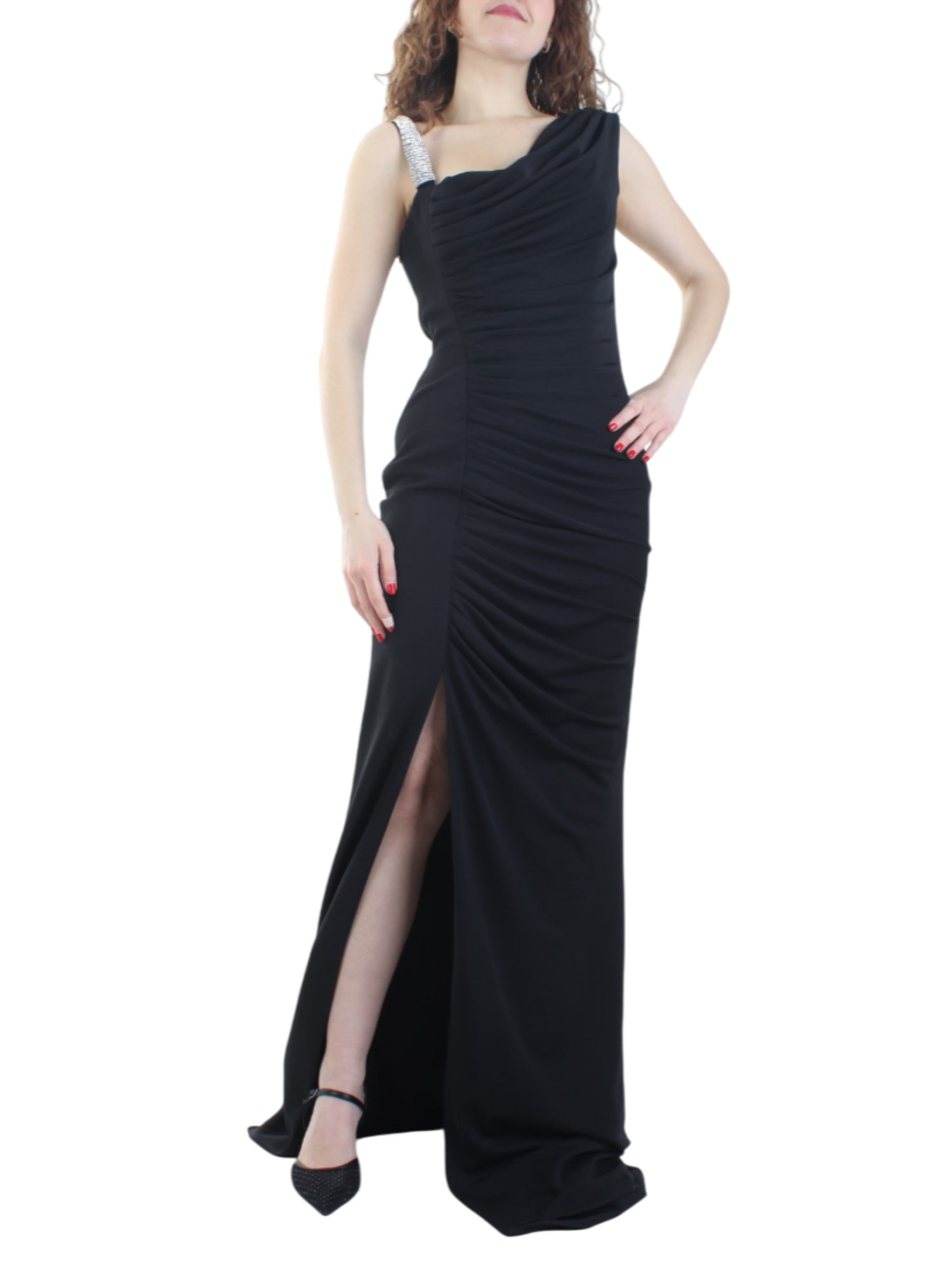 Atelier Legora abito lungo drappeggiato con bretella gioiello nero AT108-15 NERO A.LEGORA 
