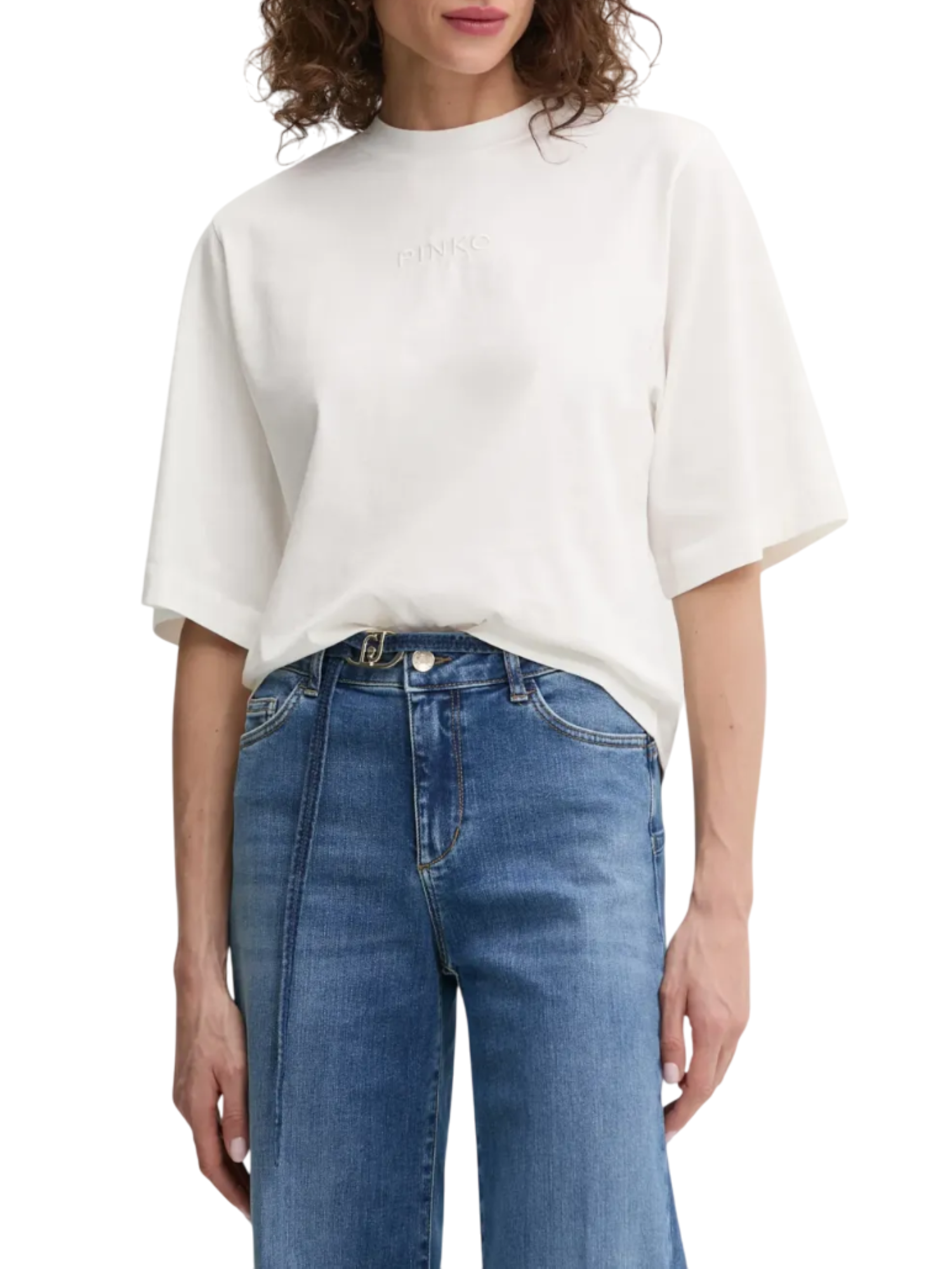 Pinko T-shirt maniche corte oversize con logo Torrone bianco