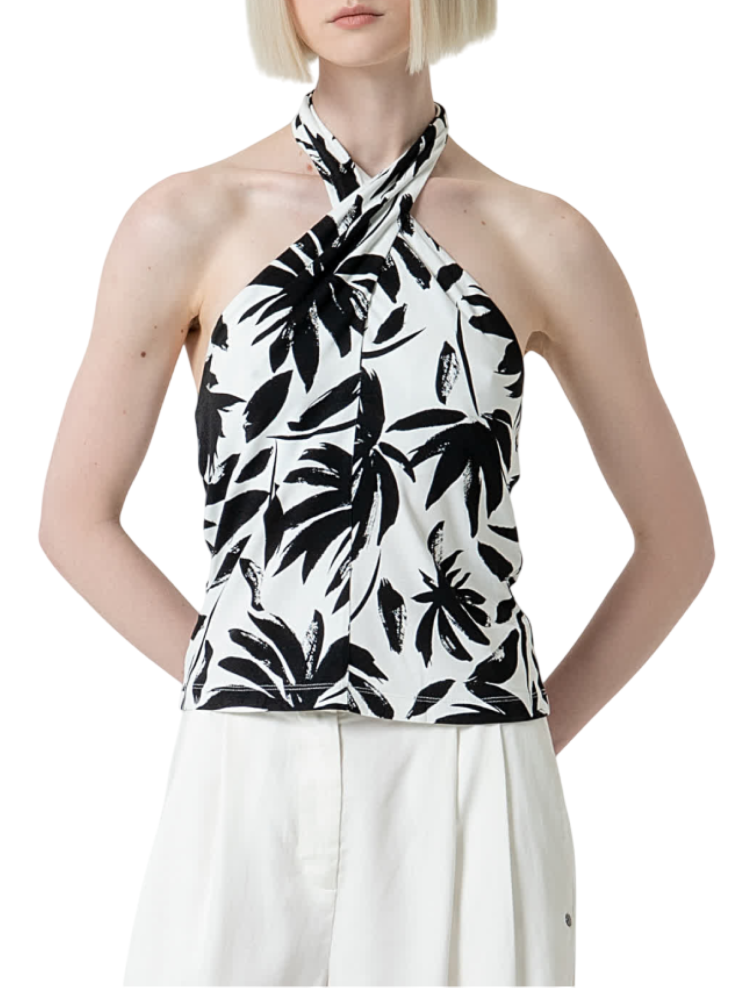 Surkana top con scollo all'americana in fantasia bianco nero 525MARA018 00 SURKANA 