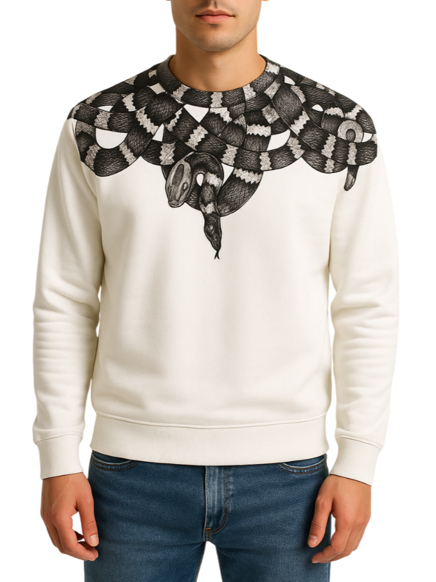 County of Milan felpa uomo con stampa snake panna CAMASW068 013 COUNTY OF MILAN 