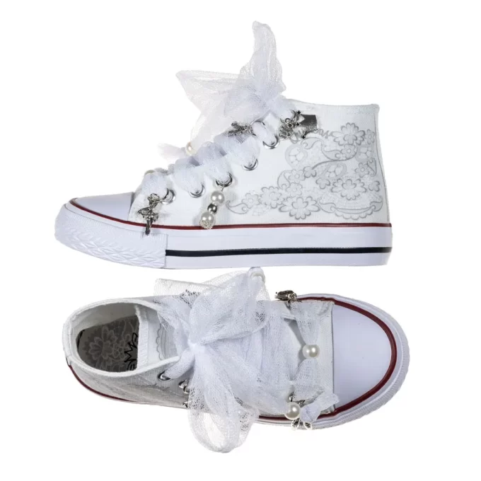 QUICKAS Sneakers alte in tela con tulle e ciondoli Bianco S2424 BLANCO QUICKAS 