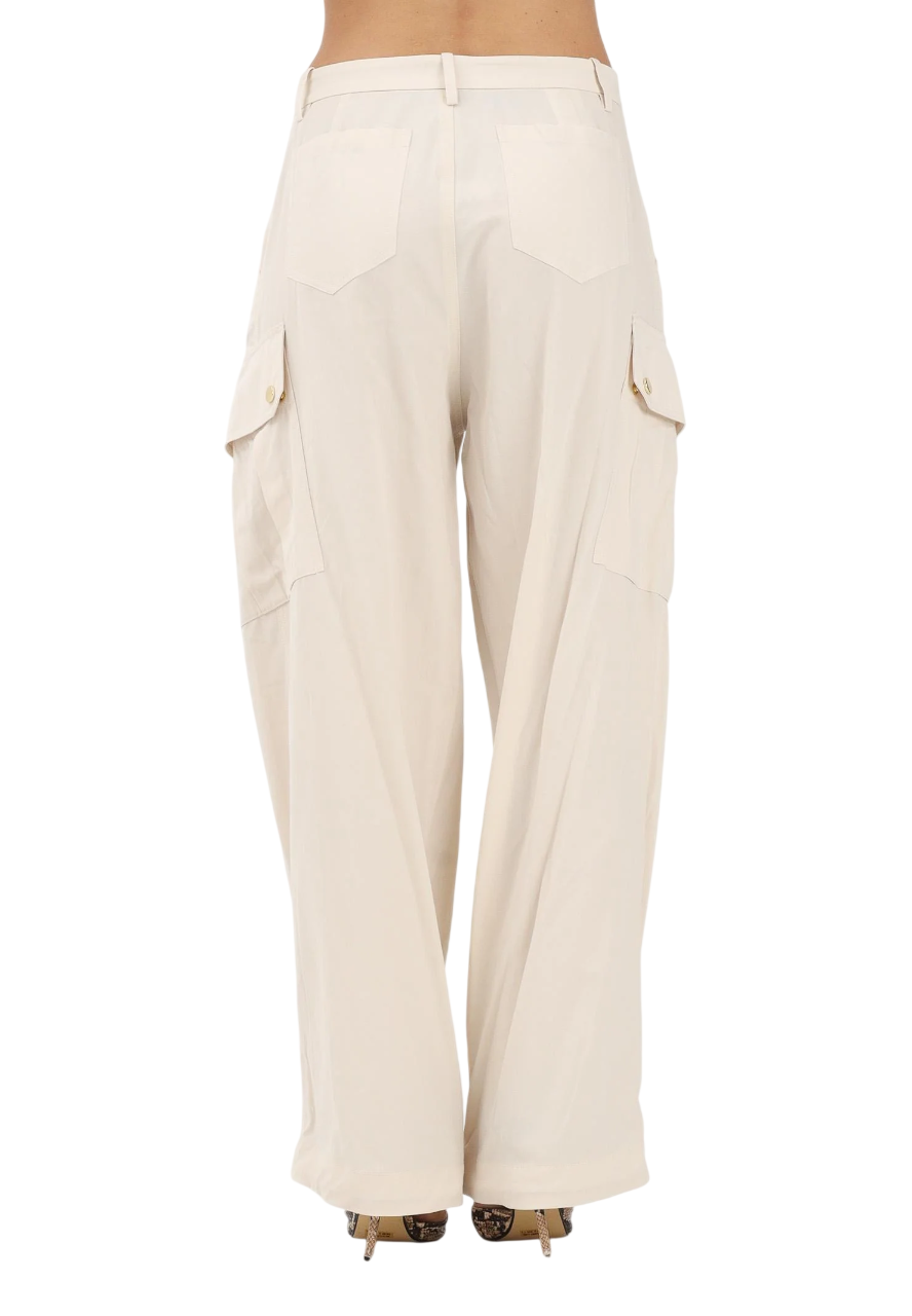 Pinko pantaloni cargo Rosalin gamba larga beige chiaro 106278-A2ER C03 PINKO 