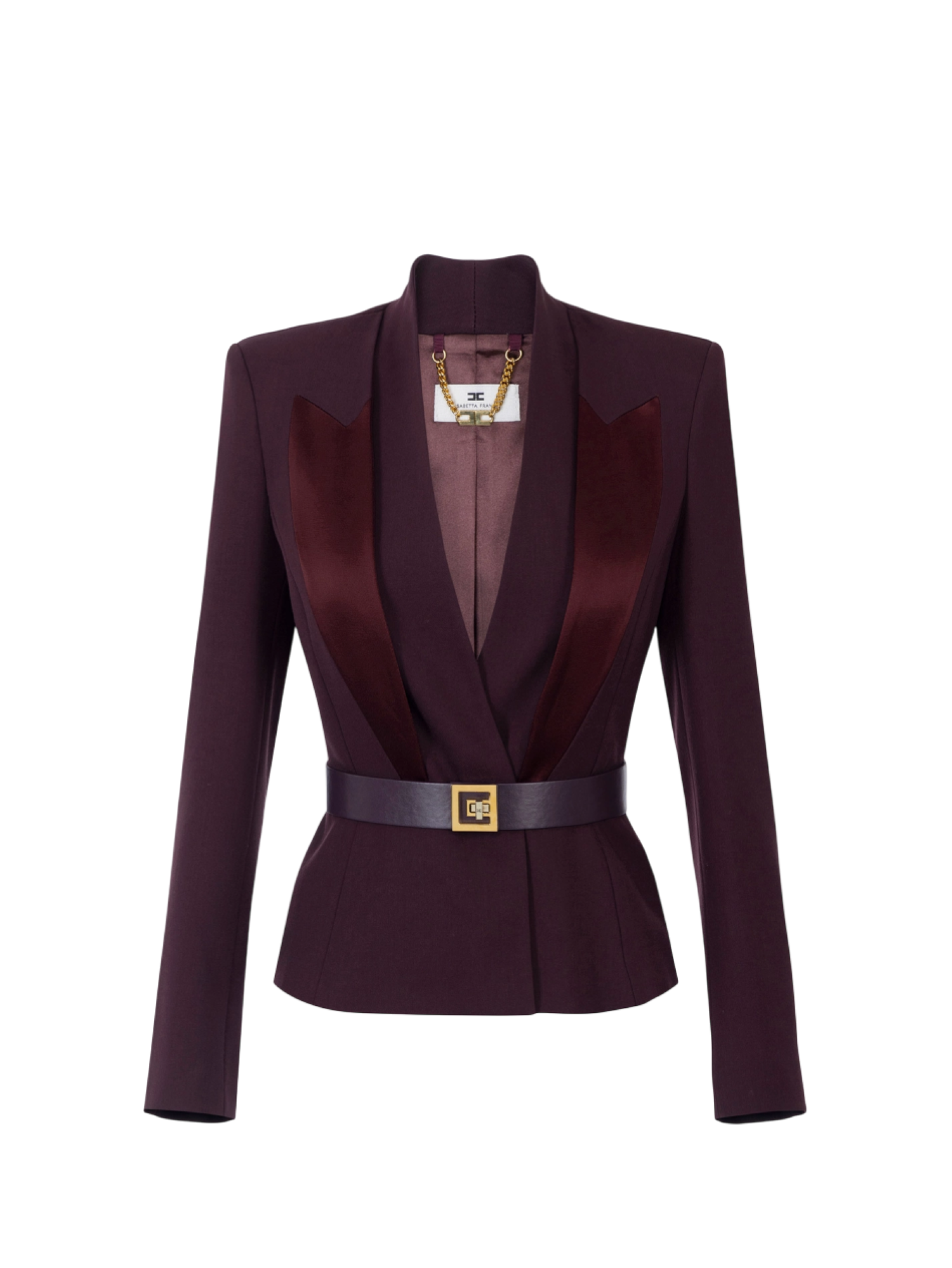Elisabetta Franchi giacca in crepe con revers satin borgogna GI17656E2 EA4 ELISABETTA FRANCHI 