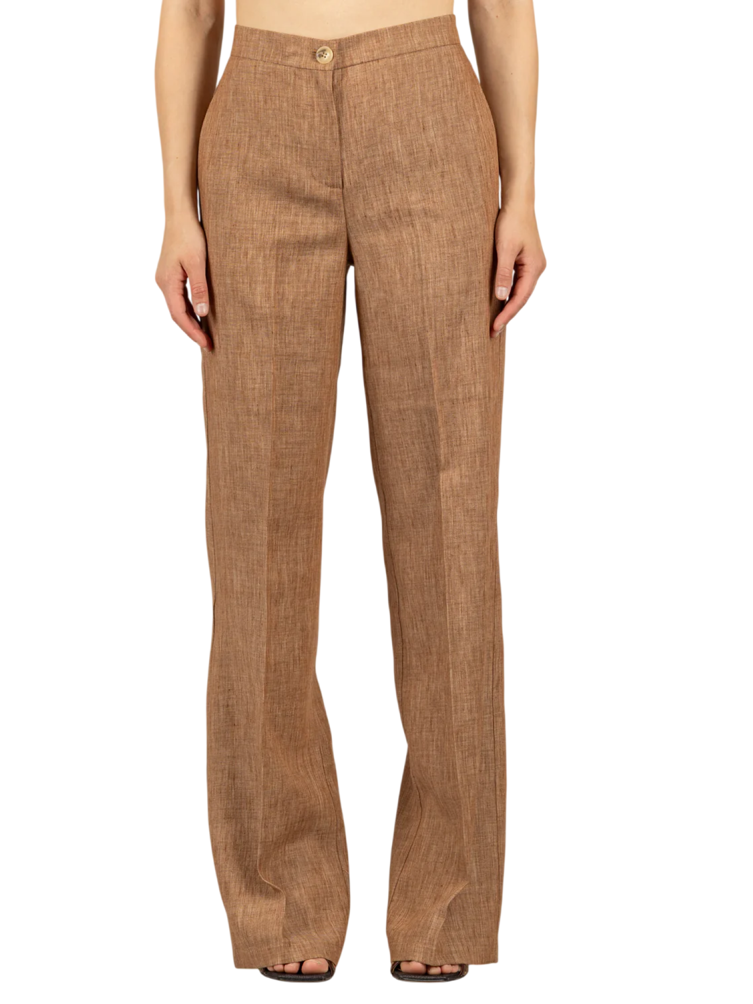 Vicolo pantaloni palazzo misto lino fiammato marrone TAB1730 TABACCO VICOLO 