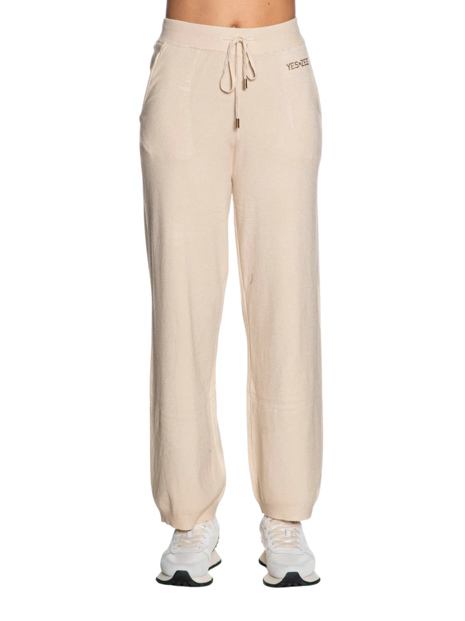 Yez Zee pantaloni in maglia gamba larga beige P369-RU00 0222 YES-ZEE 