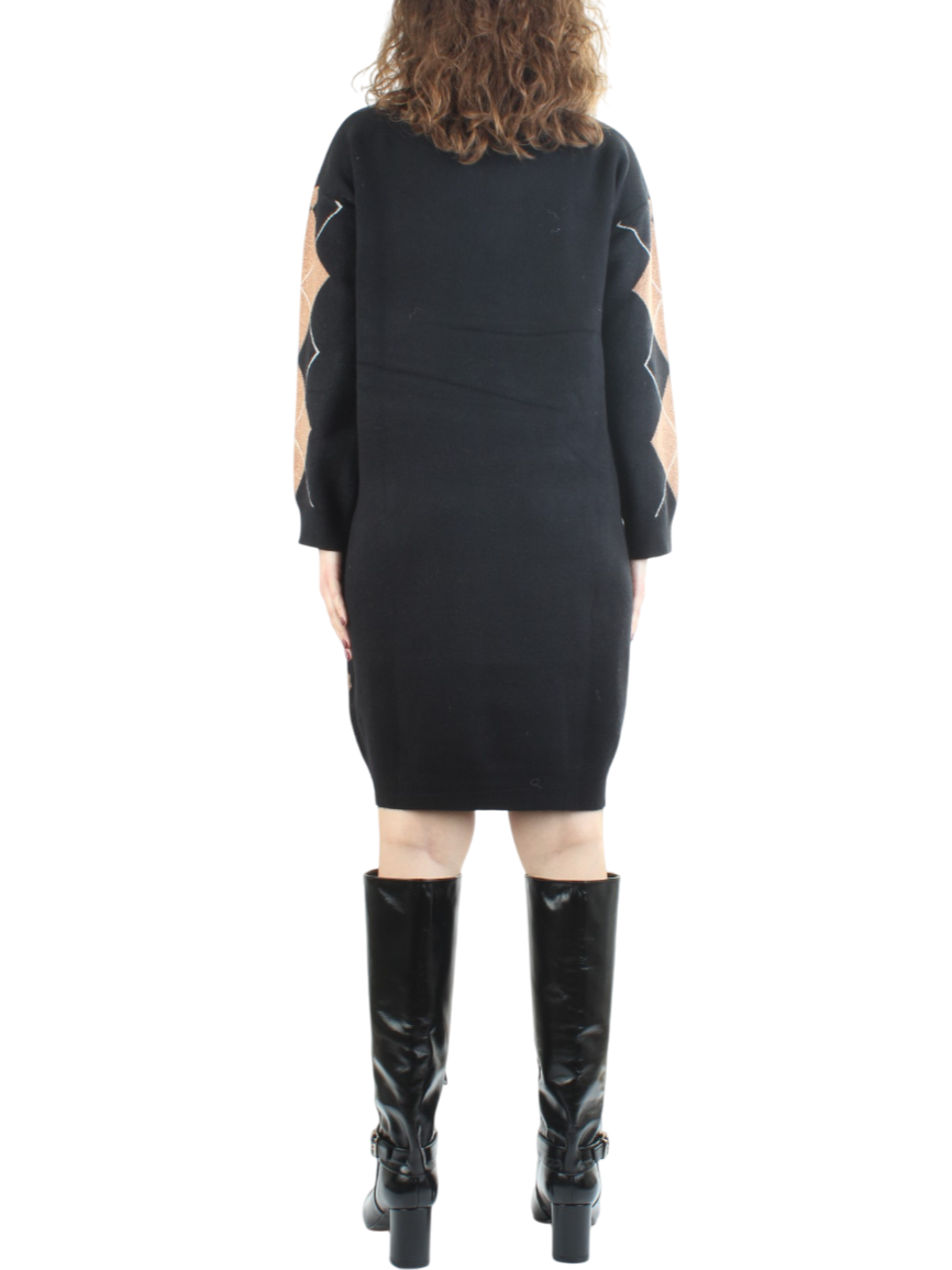 White Wise abito dolcevita in maglia con rombi nero WW19178 NERO-CAMMELLO-NATURALE WHITE WISE 