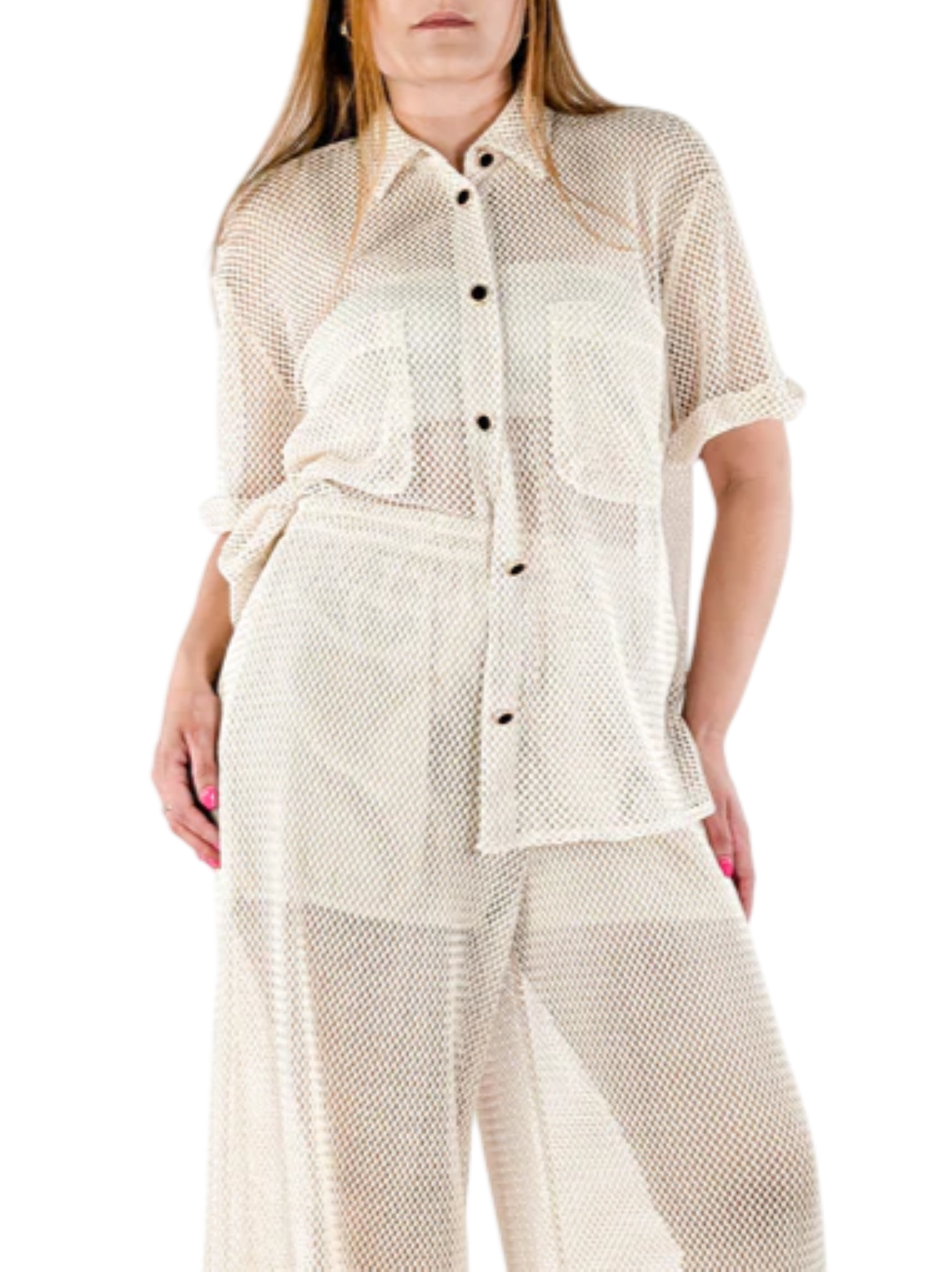 Haveone camicia manica corta a rete panna CVS-N140 BURRO HAVEONE 
