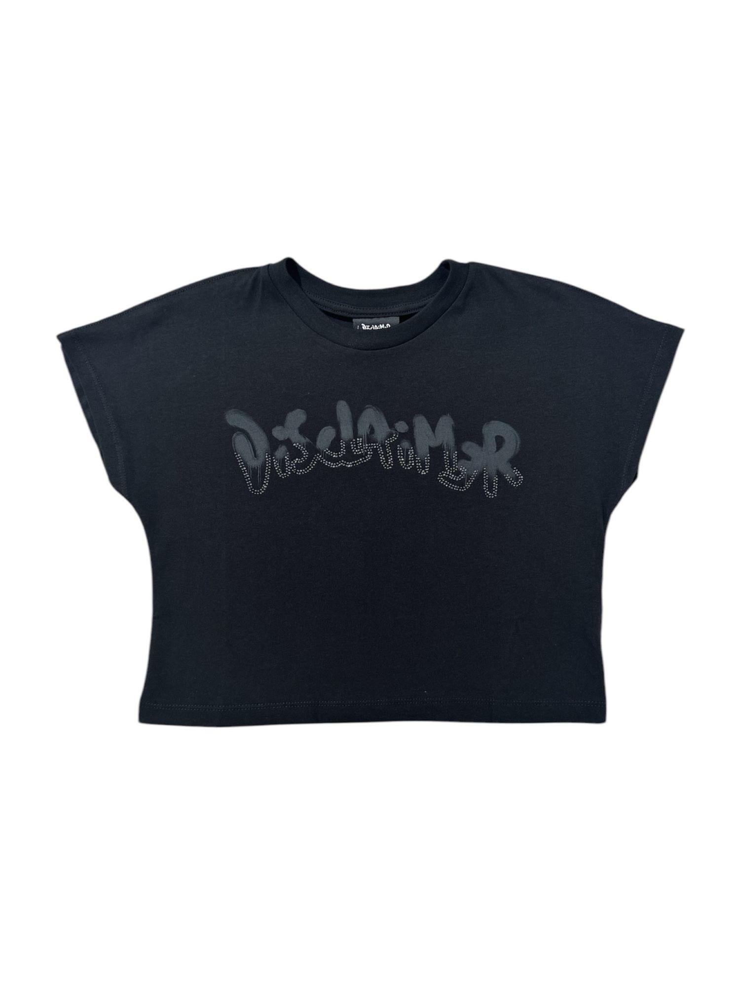 Disclaimer T-shirt crop manica corta con logo strass nero 58519 NERO DISCLAIMER 