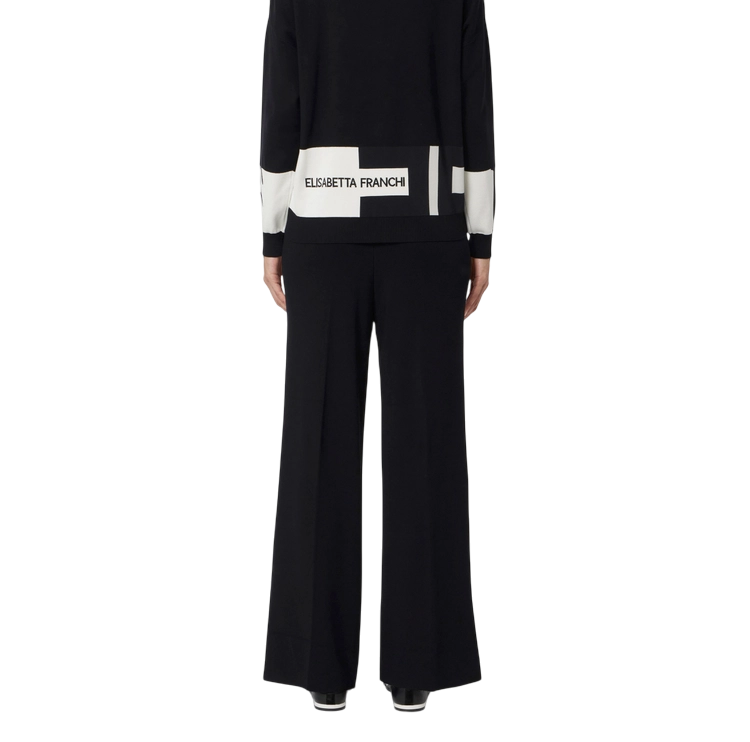 Elisabetta Franchi pantaloni palazzo in maglia con logo nero KP69S56E2 EF3 ELISABETTA FRANCHI 