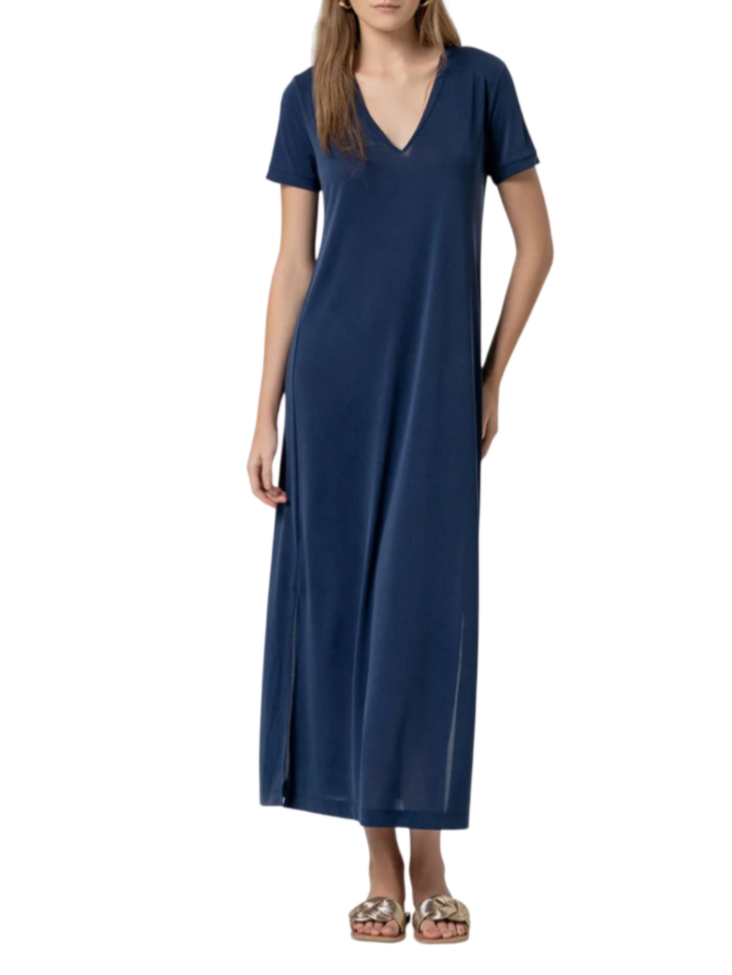 Surkana abito lungo fluido scollo a V blu 526BAMO711 52 SURKANA 