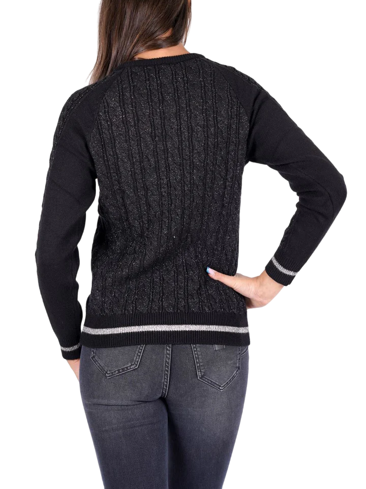 Yes Zee maglia con trecce dettagli lurex nero M008-BI00 0801 YES-ZEE 