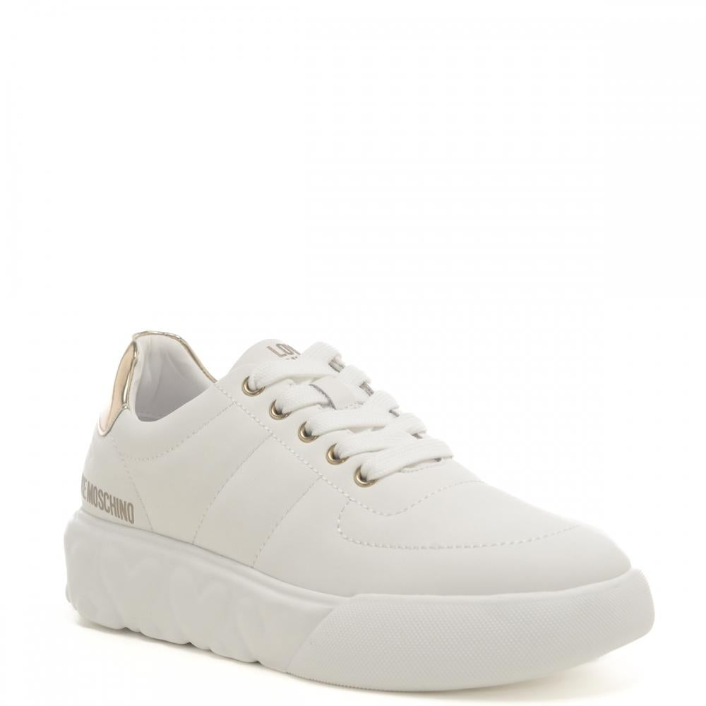 Moschino Love sneakers in nappa con logo bianco oro