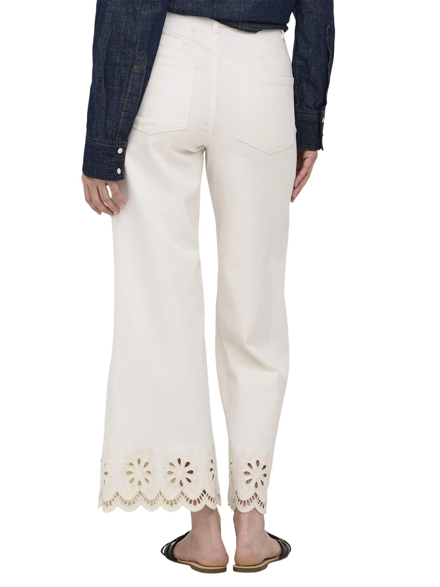 Only jeans donna wide leg con dettagli in pizzo Sangallo panna 15372378 WHITE DENIM ONLY 