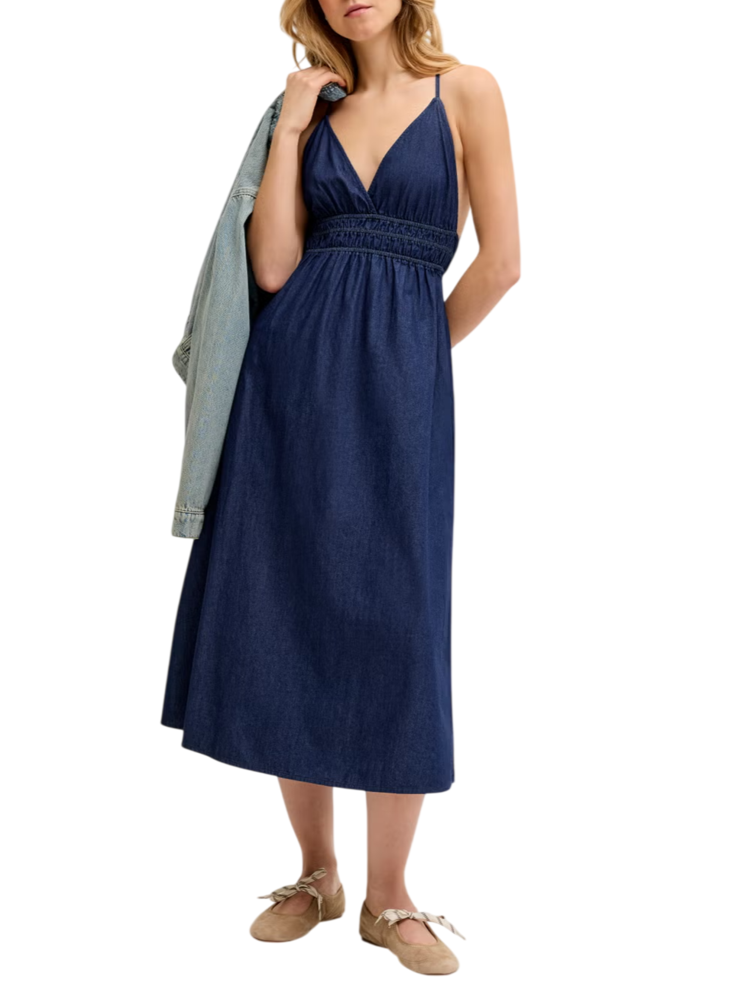 Jjxx abito midi donna in denim Debby lavaggio scuro 12287864 DARK BLUE DENIM JJXX 