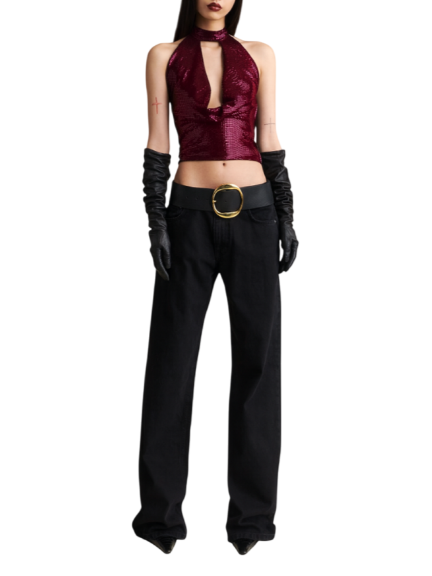 Aniye By top crop Beth con paillettes bordeaux 181526 02144 ANIYE BY 