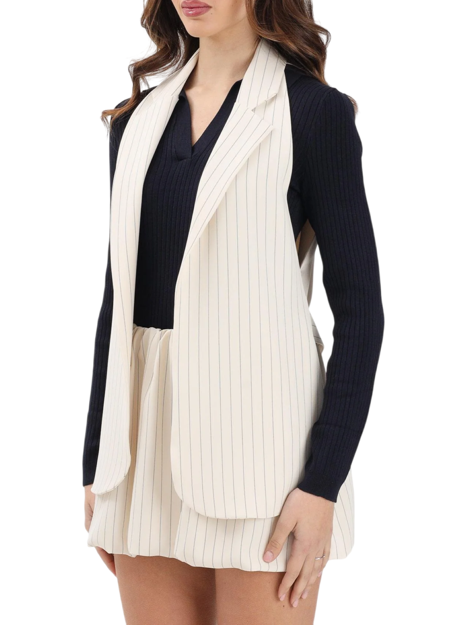 Vicolo gilet donna in fantasia gessata panna TAB0101 ECRU VICOLO 