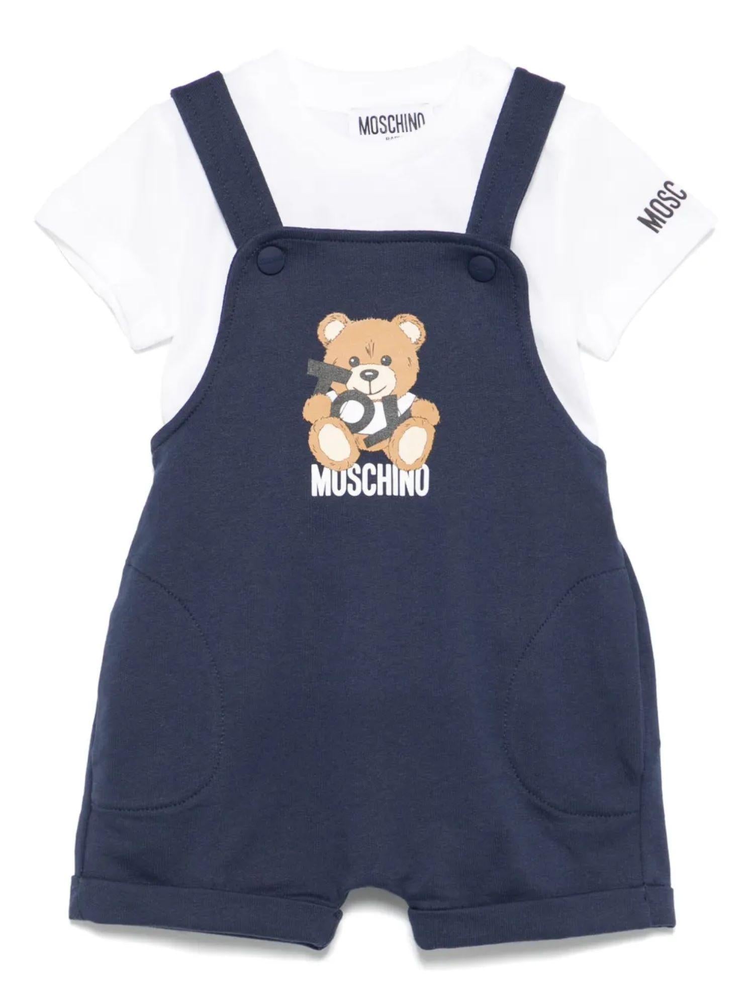 Moschino salopette neonato con T-shirt stampa orsetto blu bianco MUG01G-LCA19 83240 MOSCHINO 