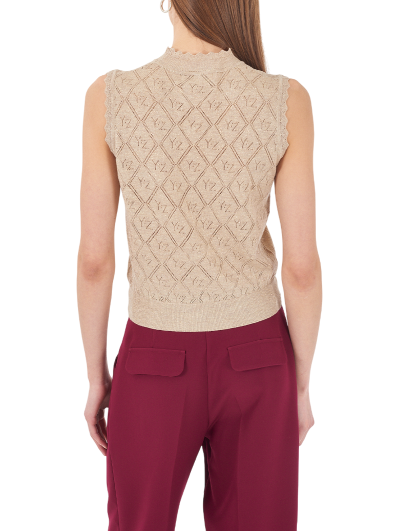 Yes Zee maglia smanicata lurex donna beige M113-IK00 0222 YES-ZEE 