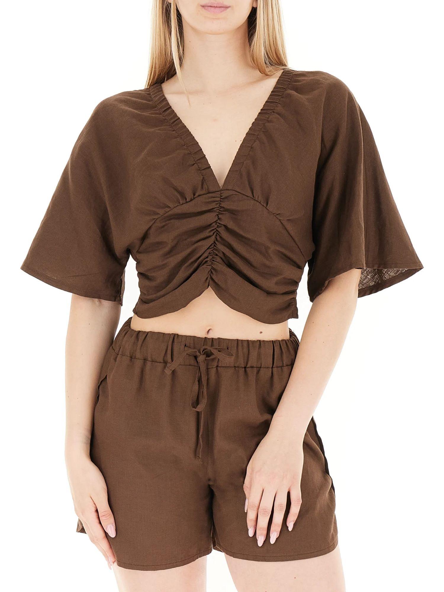 Vicolo top crop drappeggiato marrone TD2620 MARRONE VICOLO 