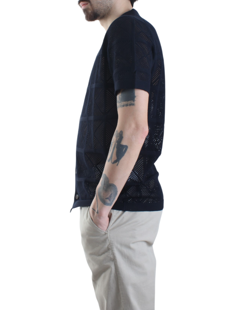 Opificio 4.0 camicia traforata manica corta blu 651163 NAVY Opificio 4.0 