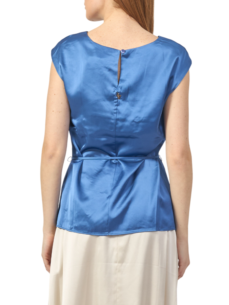 Yes Zee blusa in satin di viscosa con cintina blu