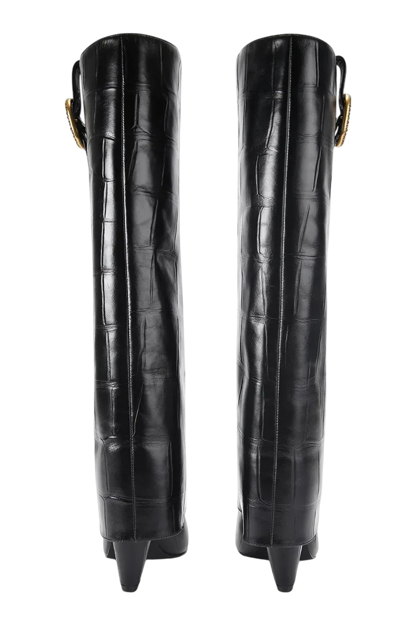 Kurt Geiger stivali alti in pelle effetto coccodrillo nero 5022300419 BLACK-CROC PRINT KURT GEIGER 