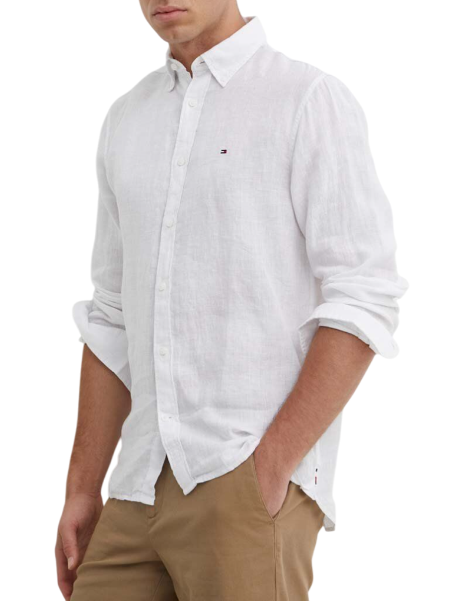 Tommy Hilfiger camicia in lino manica lunga bianco MW0MW34602 YCF Tommy Hilfiger 
