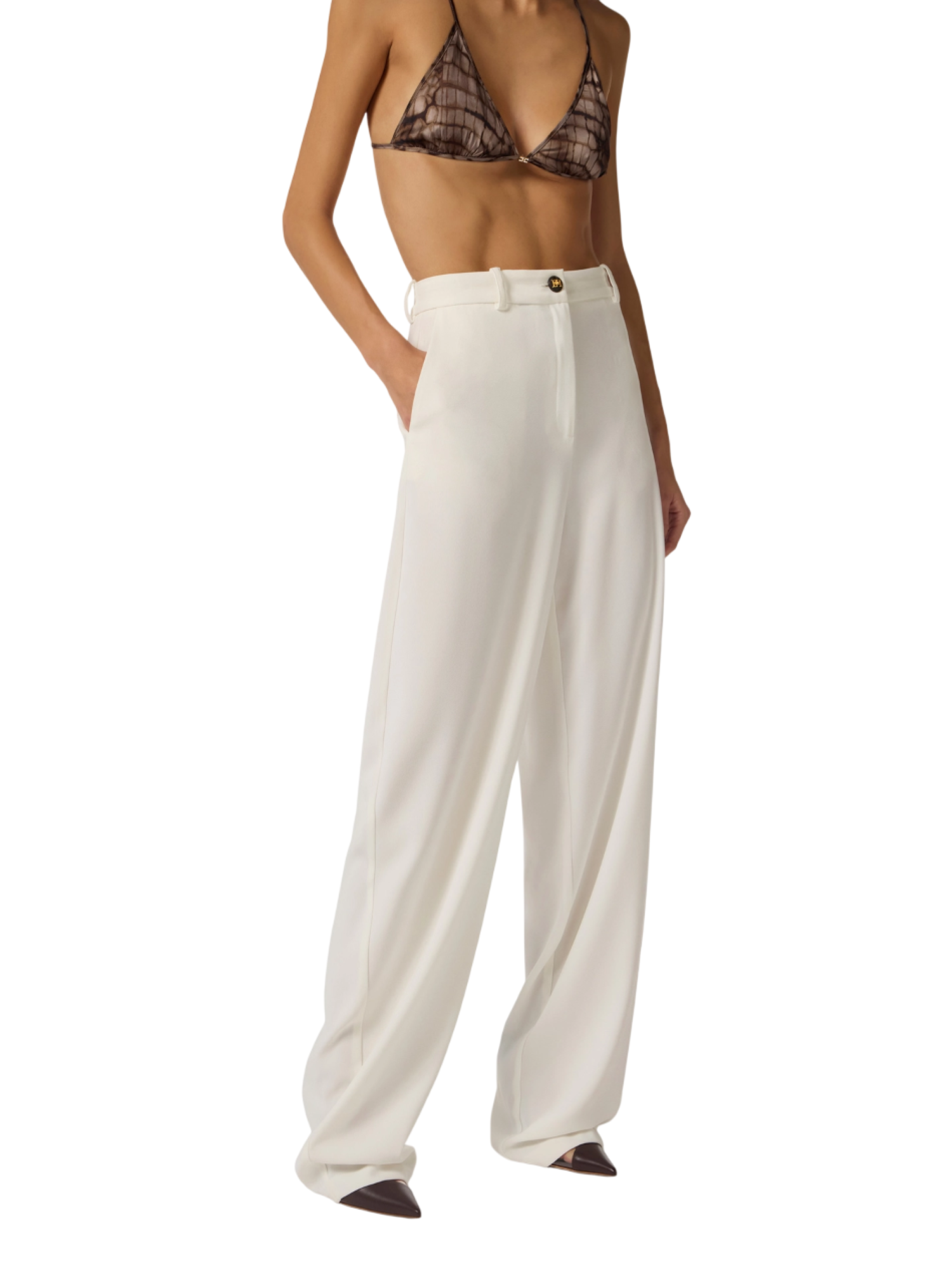 Elisabetta Franchi pantaloni gamba larga tessuto crepe panna PA17861 360 ELISABETTA FRANCHI 