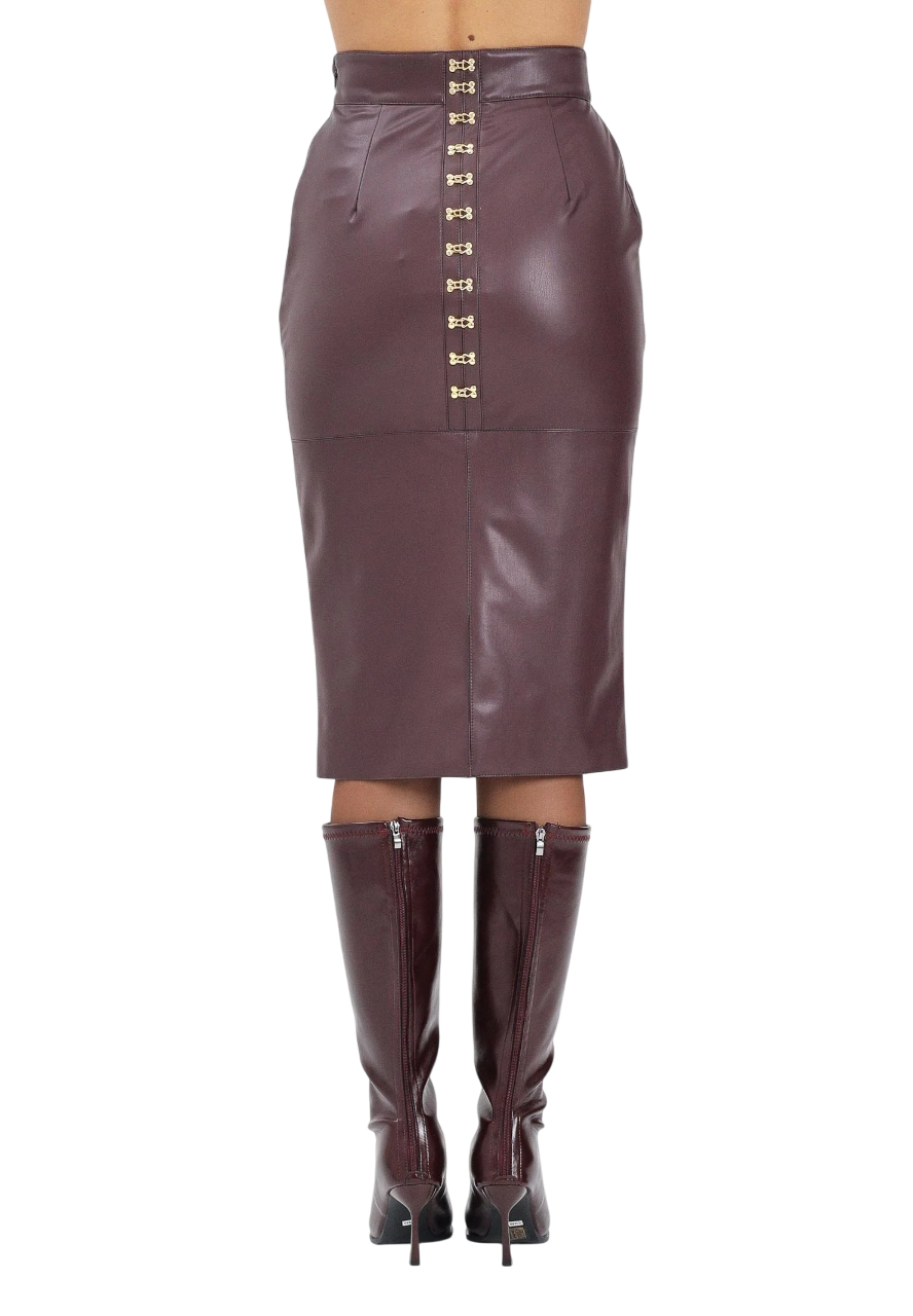 Elisabetta Franchi gonna tubino in ecopelle marrone GO14557E2 EA3 ELISABETTA FRANCHI 