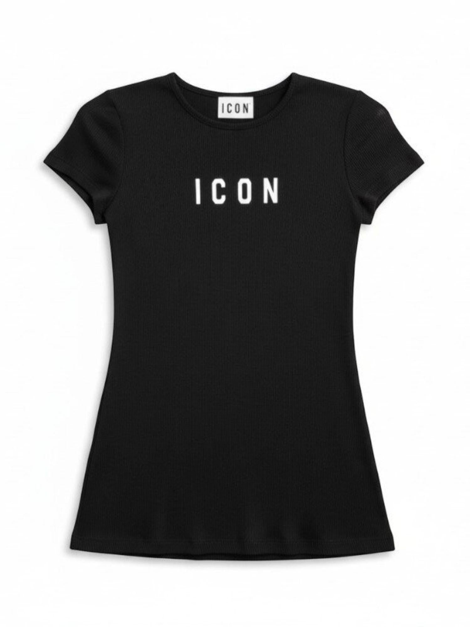 Icon abito corto bambina in cotone a costine nero IGDR001237 9000 ICON 