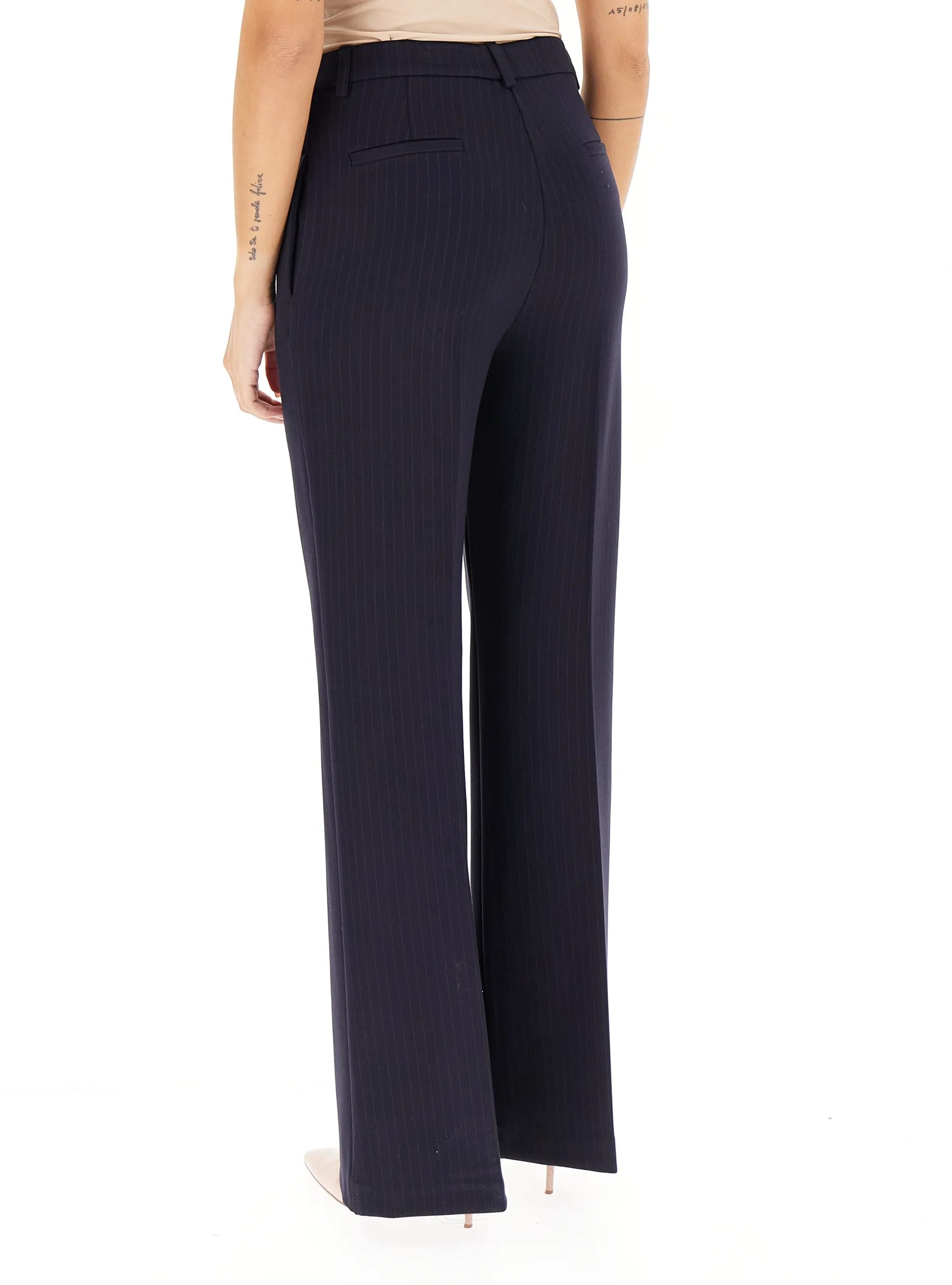 Vicolo pantaloni palazzo gessati blu TF0264 BLU NOTTE VICOLO 