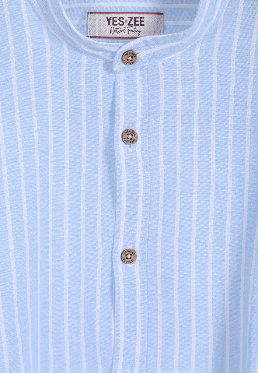 Yes Zee camicia uomo a righe misto lino celeste C512-UA00 2700 YES-ZEE 