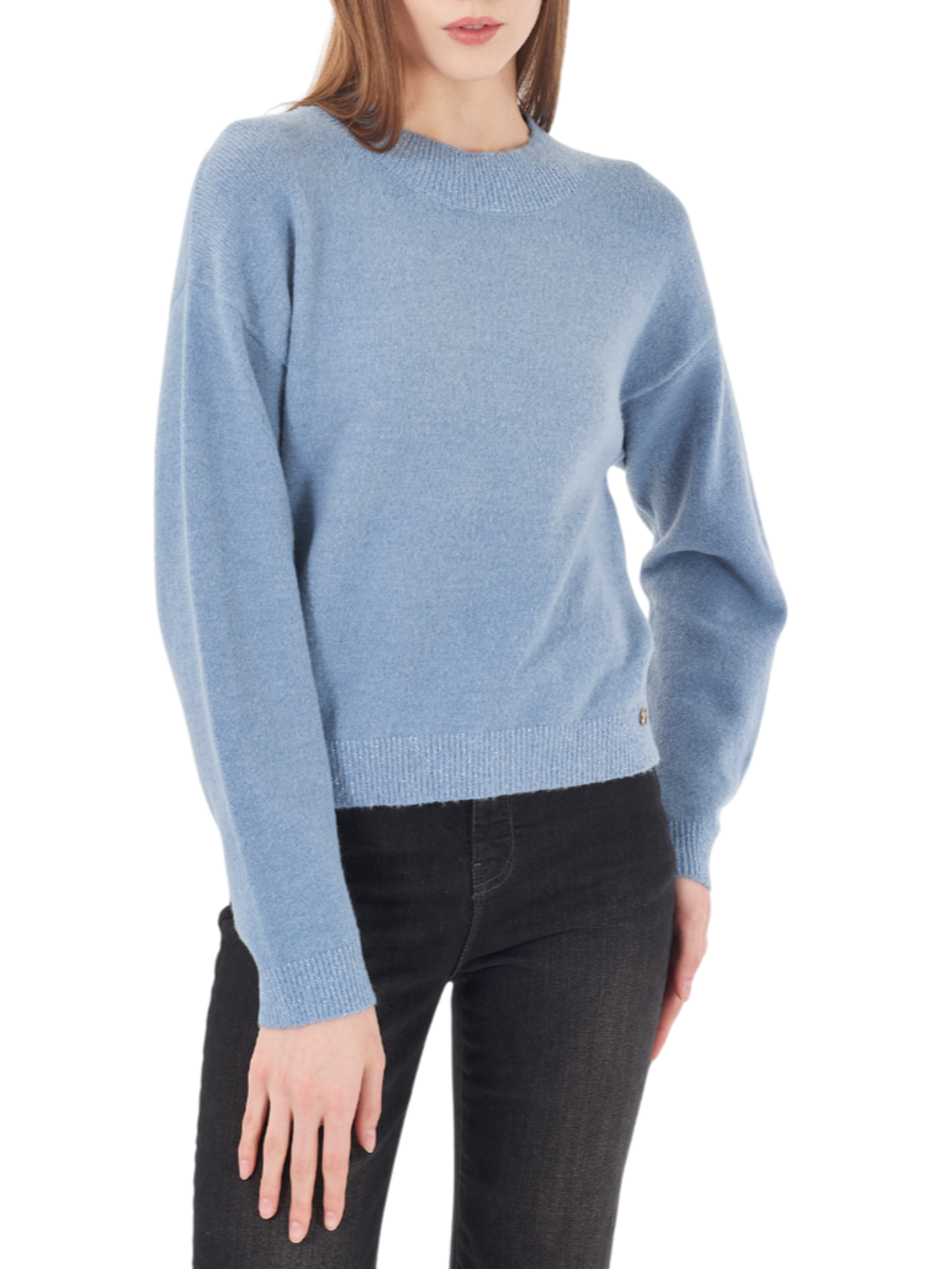 Yes Zee maglia lupetto con dettagli lurex celeste M003-BT00 0633 YES-ZEE 