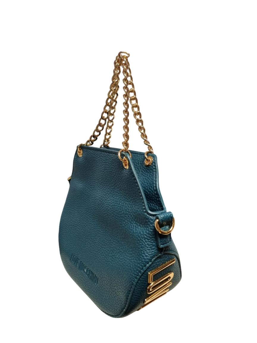 Moschino Love borsa a mano in ecopelle martellata verde petrolio