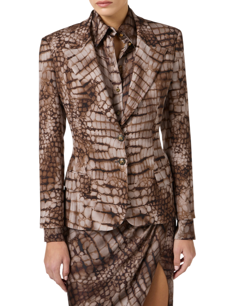 Elisabetta Franchi giacca blazer monopetto stampa alligatore marrone GI20761 644 ELISABETTA FRANCHI 