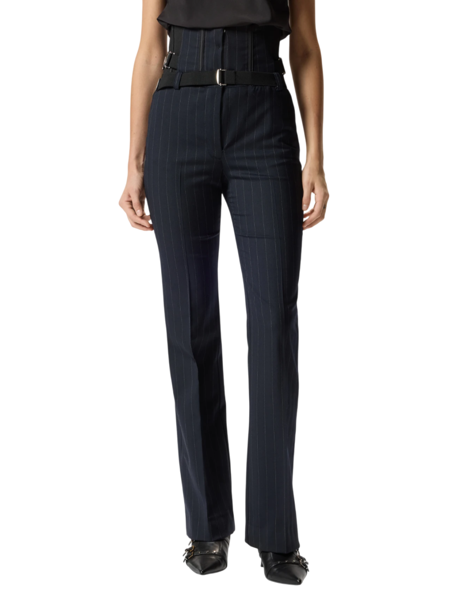 Pinko pantaloni gessati Piadina vita alta bustier blu 105654-A2QY EZ1 PINKO 