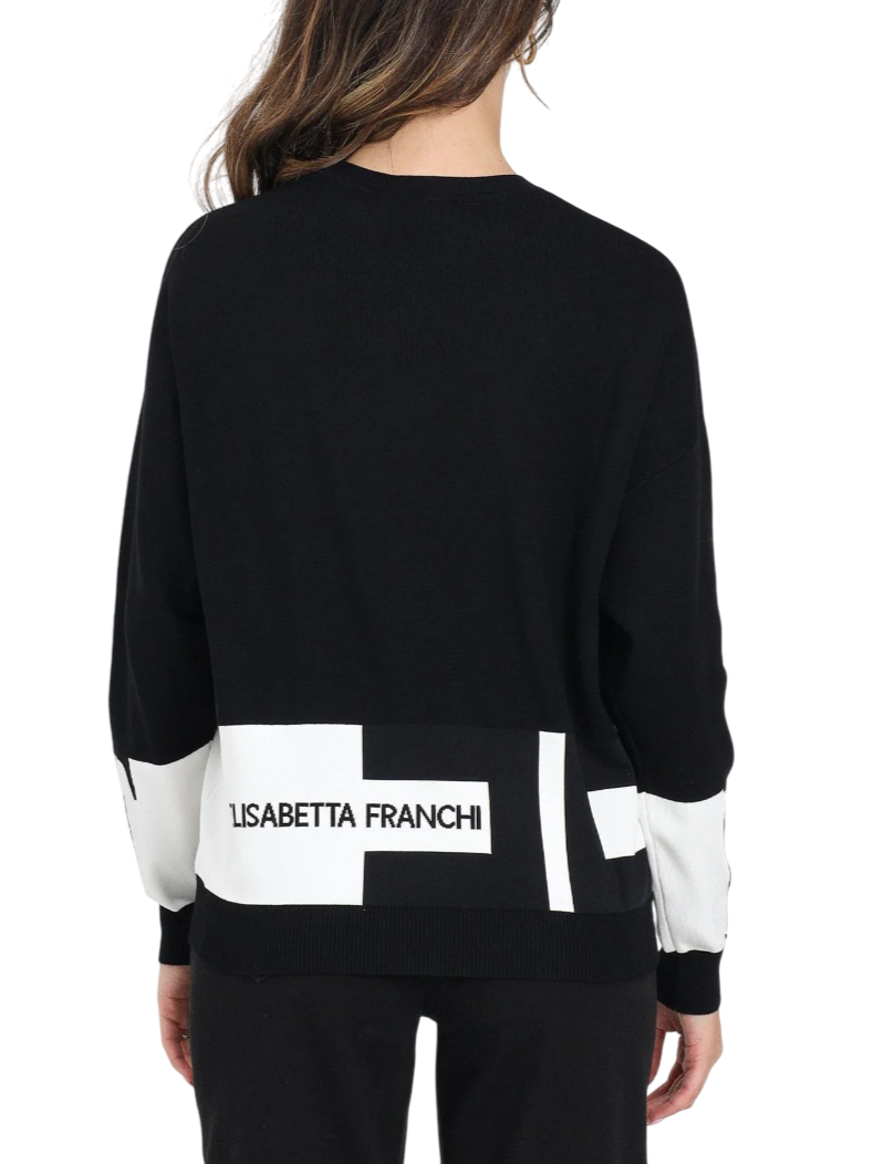 Elisabetta Franchi maglia bicolore con logo nero bianco MK01S56E2 EF3 ELISABETTA FRANCHI 