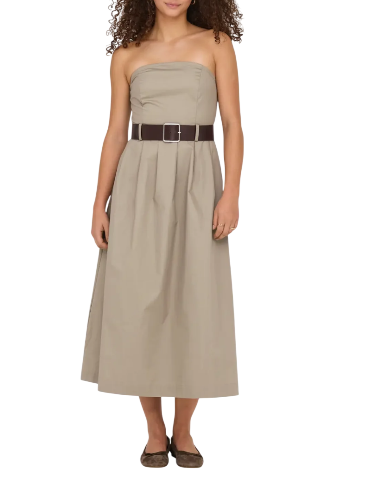 Only abito midi con cintura beige 15344546 SAVANNAH TAN ONLY 